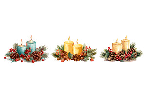 Christmas decor candle composition, a Decorative Illustration by Ksania