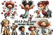 Whimsical Girl and Dog Love Clipart, an Illustration by one-touch (Thumbnail 1 of 18)