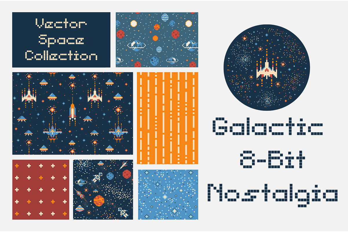 8 bit Galactic Patterns and Stickers, a Pattern Graphic by Alex Krugli (Photo 1 of 8)