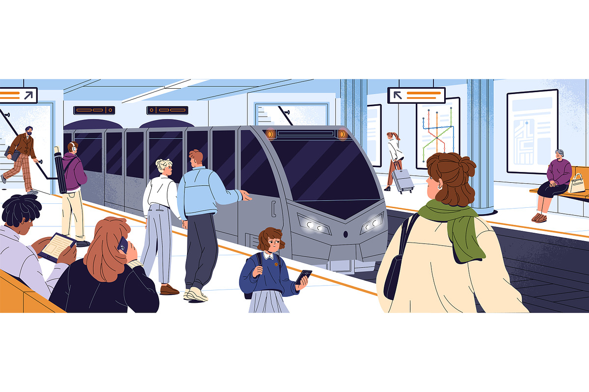 People wait at subway, metro station, a Transportation Illustration by PaperTrident (Photo 2 of 2)