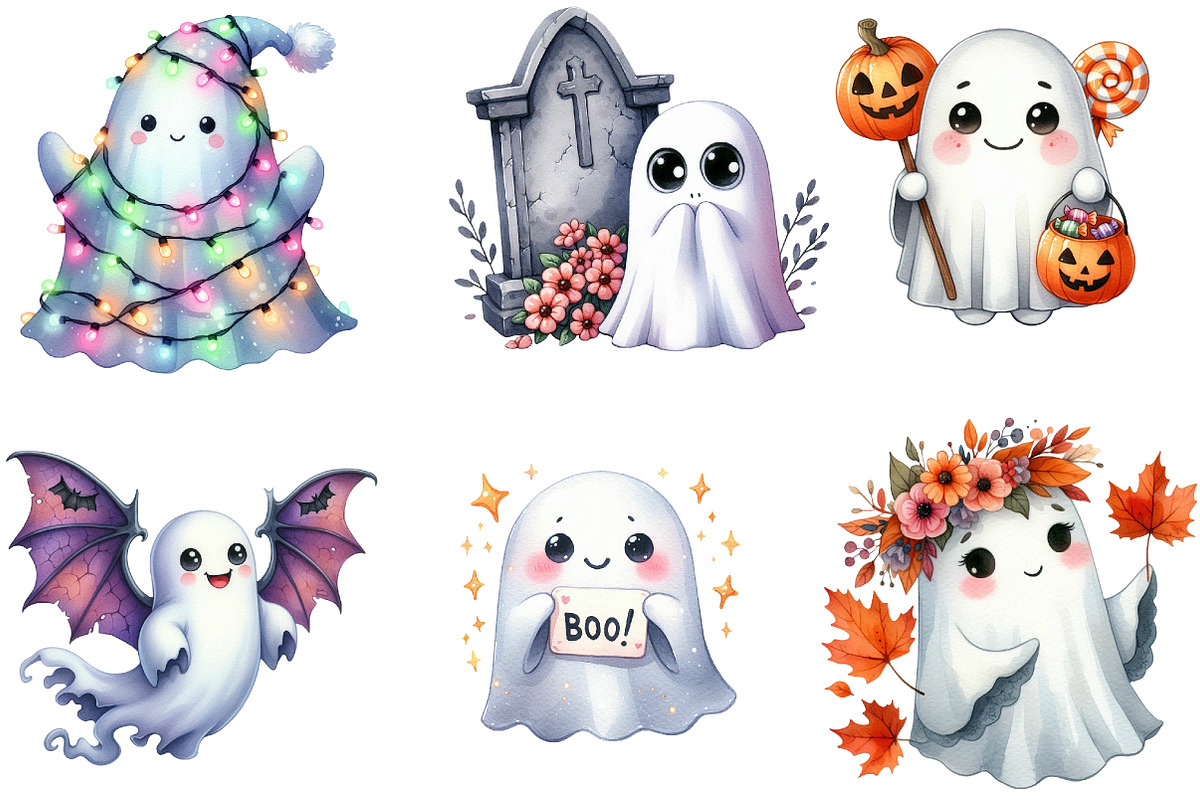 Halloween Ghosts Clipart, an Illustration by DreamArtGraphic (Photo 2 of 5)