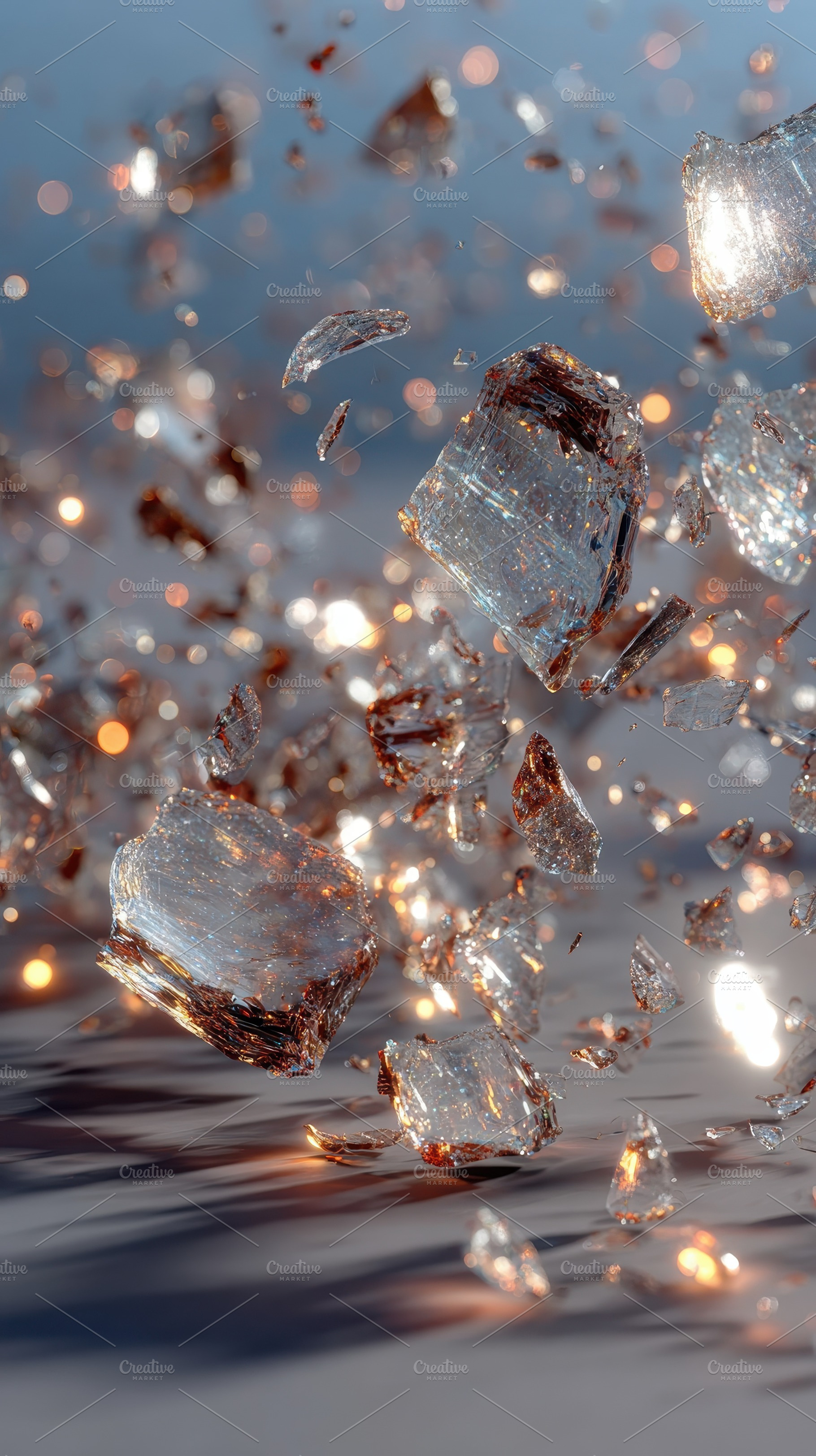 Shattered glass fragments falling bo, a Photo by Pixeness Studio