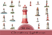 Christmas Lighthouse Clipart, an Illustration by CrexoraLab (Thumbnail 1 of 5)