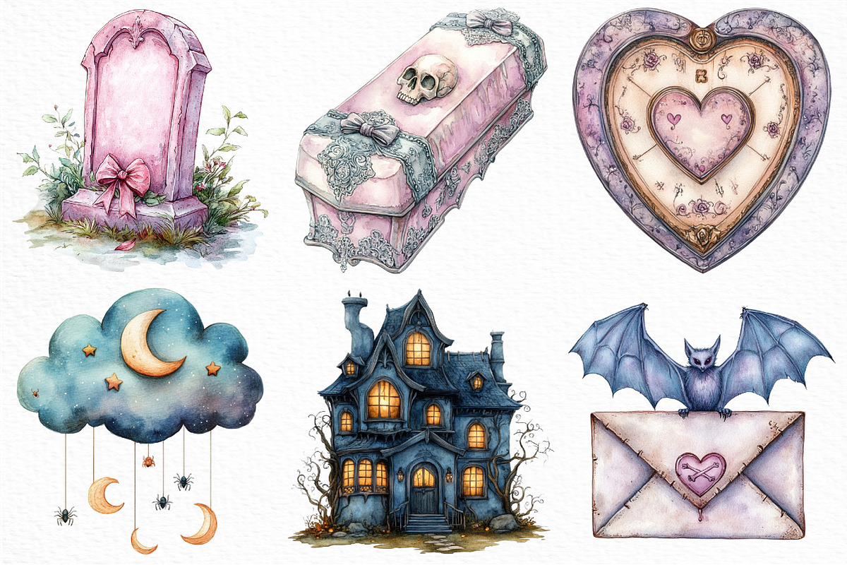 Pastel Gothic Halloween Clipart, an Illustration by Craft Nest (Photo 2 of 6)