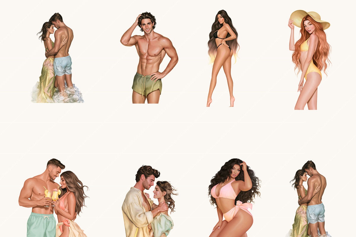 Watercolor Beach Romance Clipart, a Person Illustration by BusyDaydesign (Photo 2 of 9)