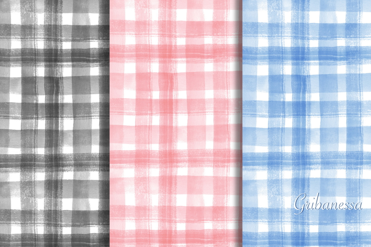 Watercolor Plaid Pattern Set, a Pattern Graphic by Gribanessa (Photo 1 of 4)