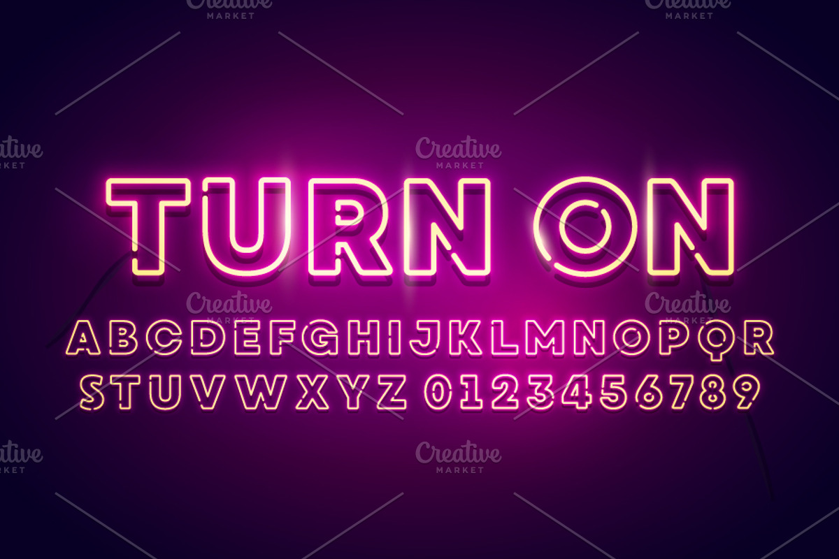 Retro Neon Light Font Set, an Object Graphic by Black White Mouse Design (Photo 1 of 3)