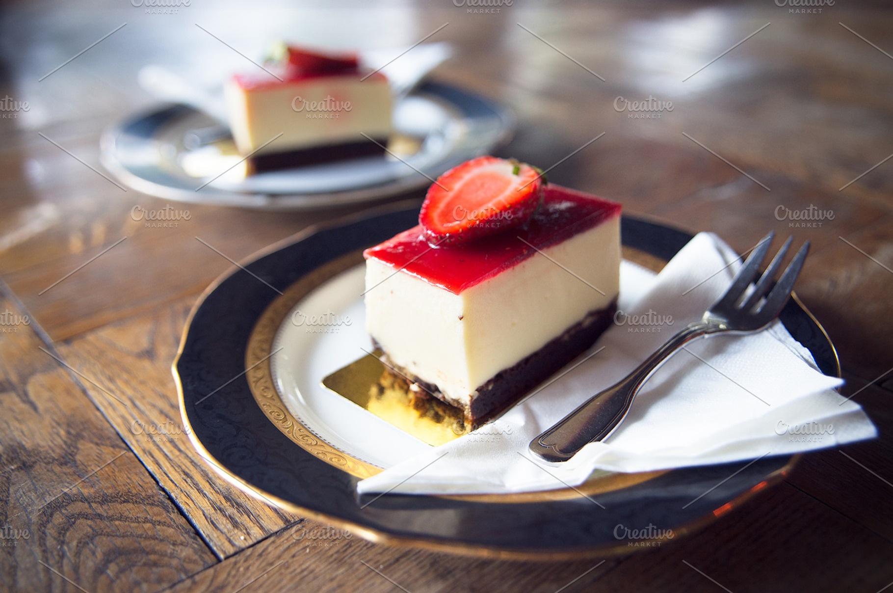 Strawberry cheese cake stock photo containing cheese and cake
