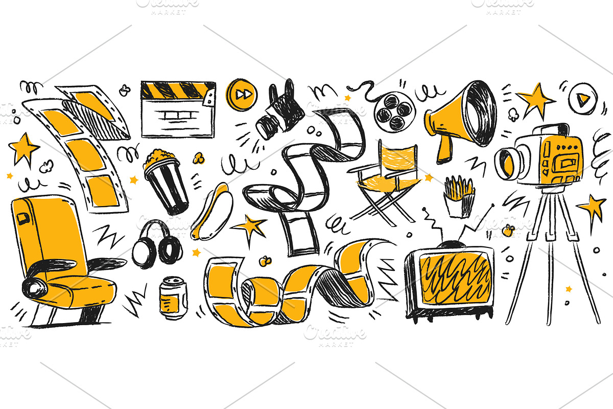 Hand drawn cinema doodle collection, an Object Illustration by art PVP - market