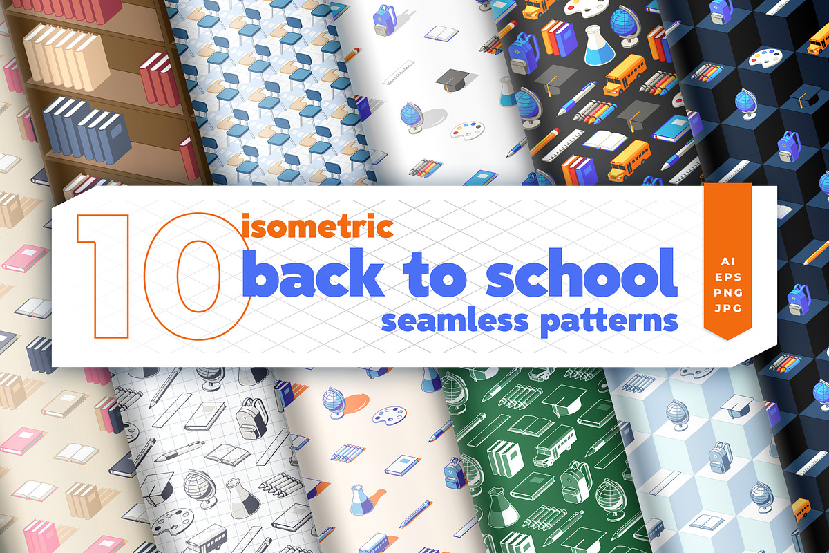 Isometric Back to School Patterns, a Pattern Graphic by oelhoem (Photo 1 of 5)