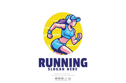 Girl Running Mascot Logo