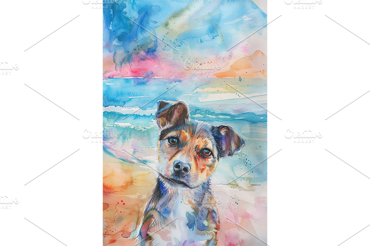 Beach Dog Watercolor Painting, an Animal Illustration by Art Paradise Studios