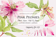 Pink Peonies-Clipart Set, an Illustration by watercolorwild.graphics (Thumbnail 5 of 9)
