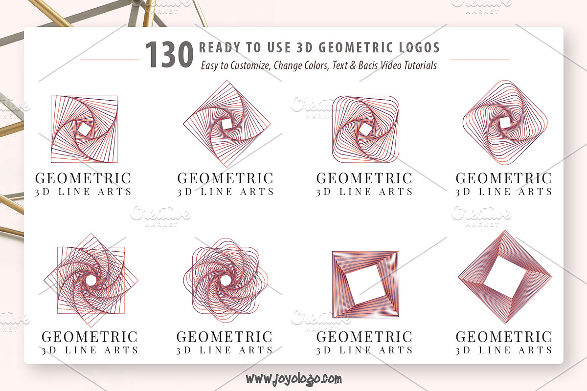 Geometric Logo Generator 3D Line Art, a Branding & Logo Template by joyologo (Photo 3 of 24)