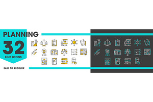 Planning line icons. Project goal, a Finance Illustration by Vector Tradition