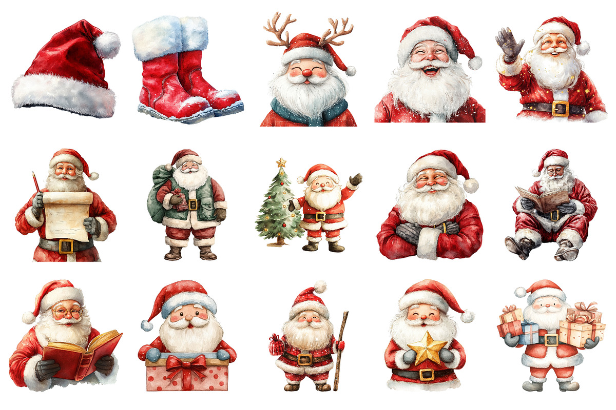 Sparkly Santa Clipart Bundle, an Illustration by Daily.Designs (Photo 4 of 4)