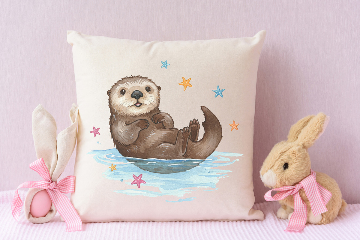 Happy Otters & Starfish Beach Clipar, an Illustration by RobertsArt (Photo 4 of 7)