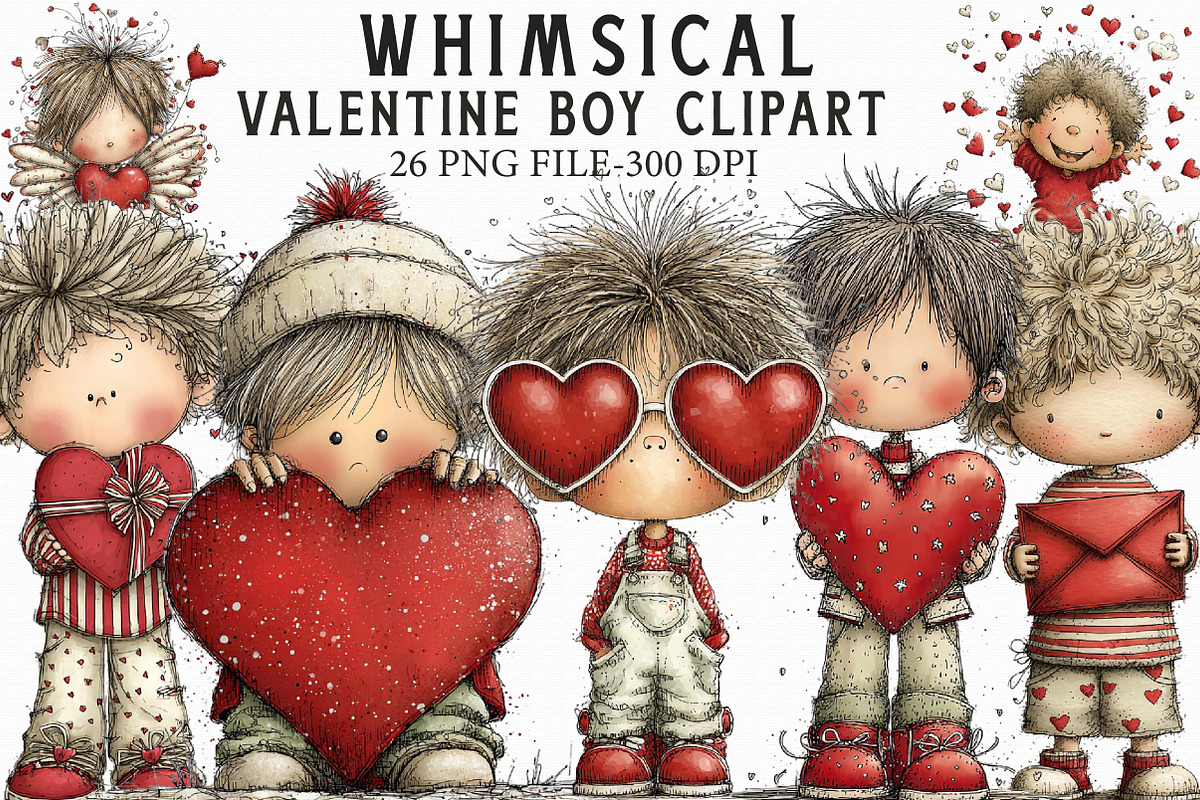 Quirky Valentine Boy Clipart, an Illustration by Libby Wishes (Photo 1 of 7)