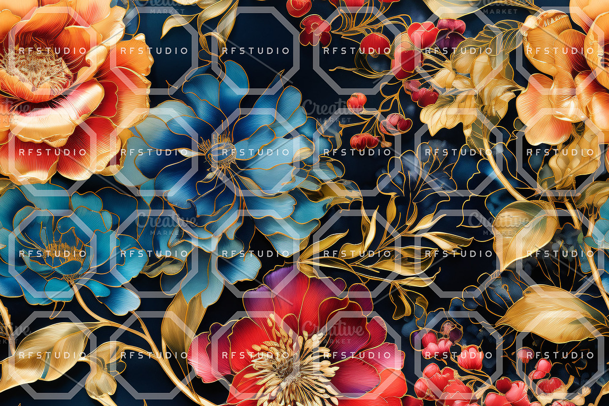 GEMSTONE BLOOMS. Seamless Patterns, a Texture Illustration by RefinedFantasyStudio (Photo 6 of 9)