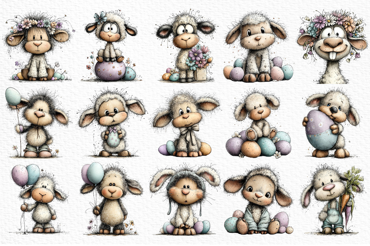 Whimsical Easter Lamb Clipart, an Illustration by Craft Nest (Photo 5 of 11)