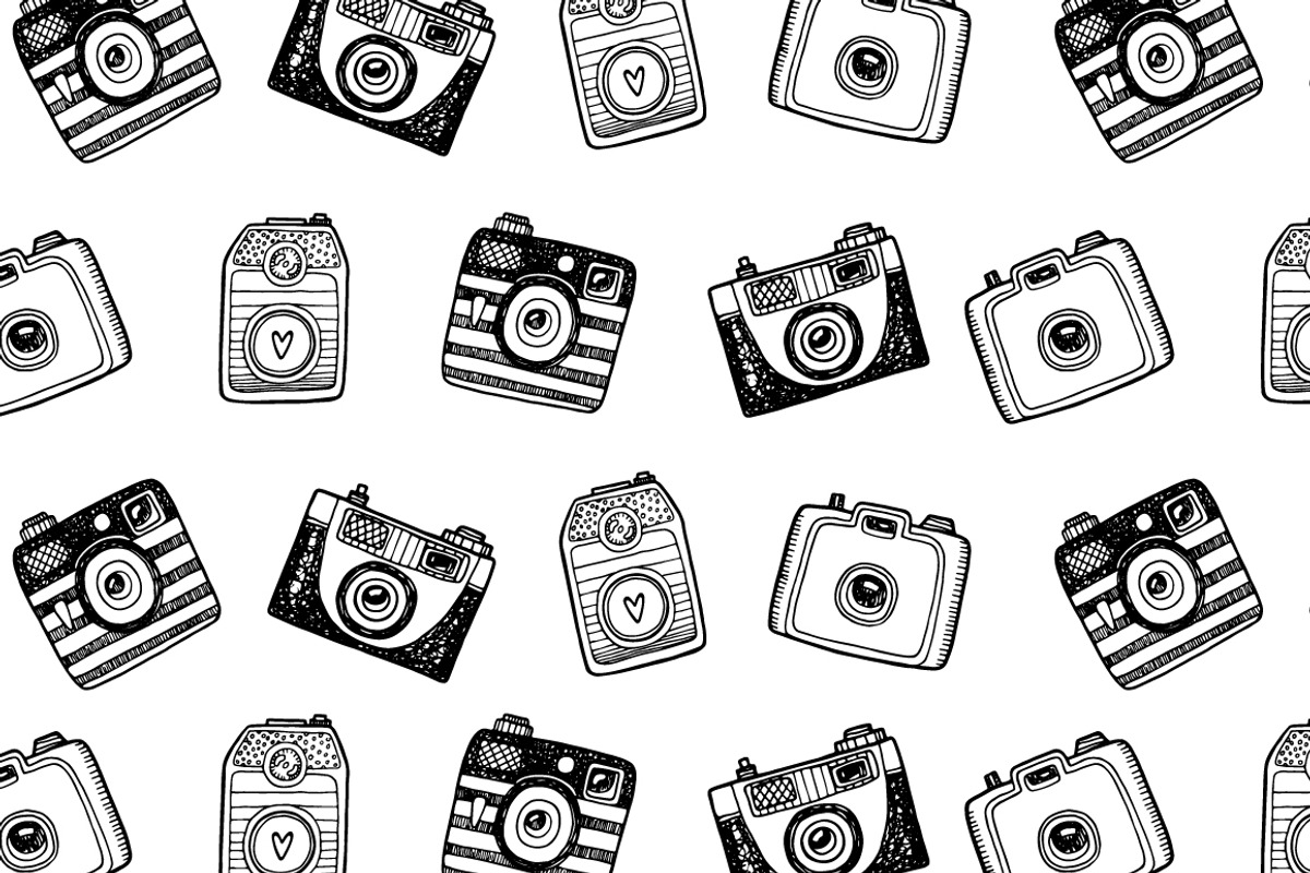 Hand drawn camera set +patterns, an Outline Icon by Hala