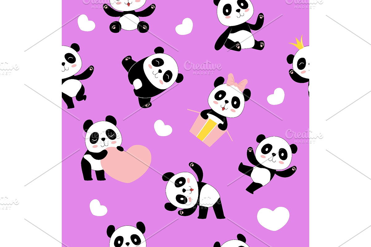 Cute cartoon pandas with hearts, an Animal Illustration by Onyx (Photo 1 of 3)