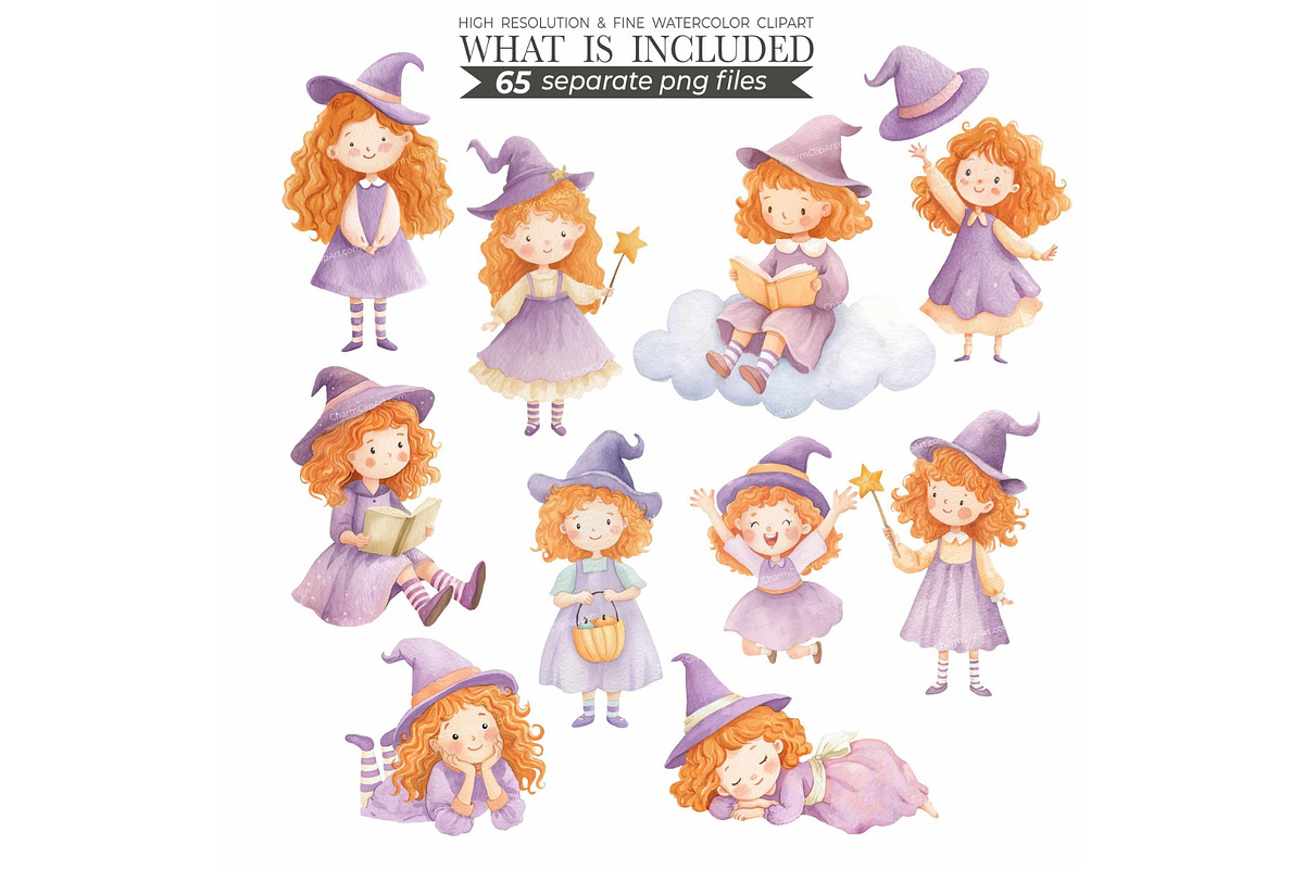 Cute Witch Clipart PNG – Watercolor, an Illustration by CharmClipart (Photo 3 of 7)