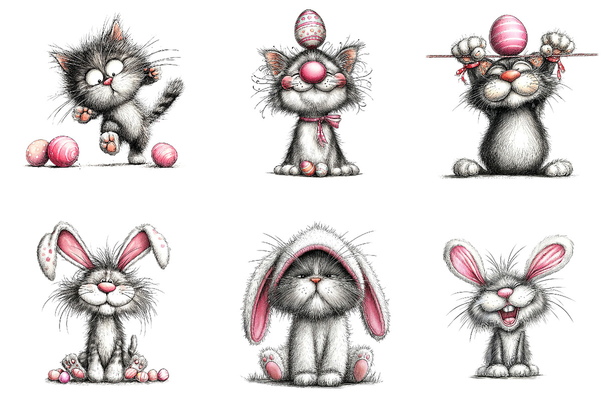 Whimsical Funny Easter Cat Clipart, an Illustration by CreationArt (Photo 7 of 7)