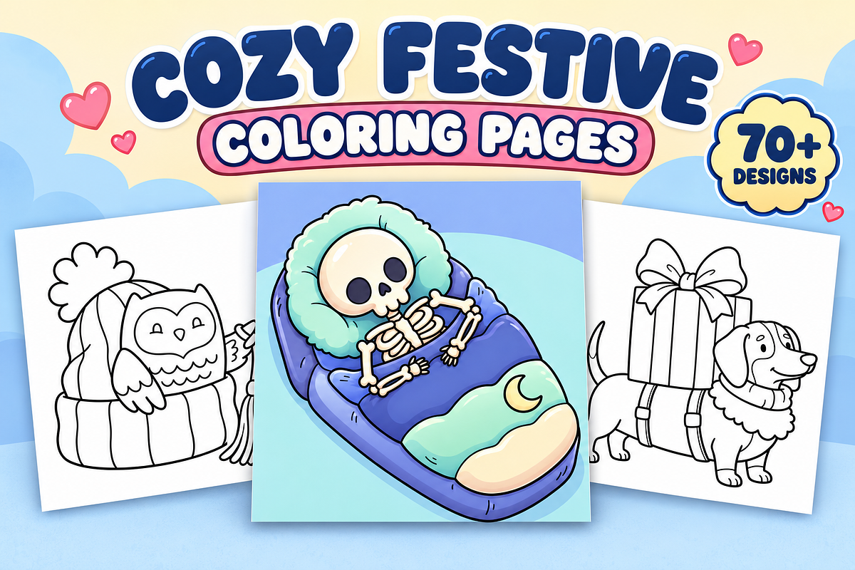 Cozy Festive Coloring Pages Vol. 3, a Seasonal Illustration by Inkivelle Studio (Photo 1 of 3)