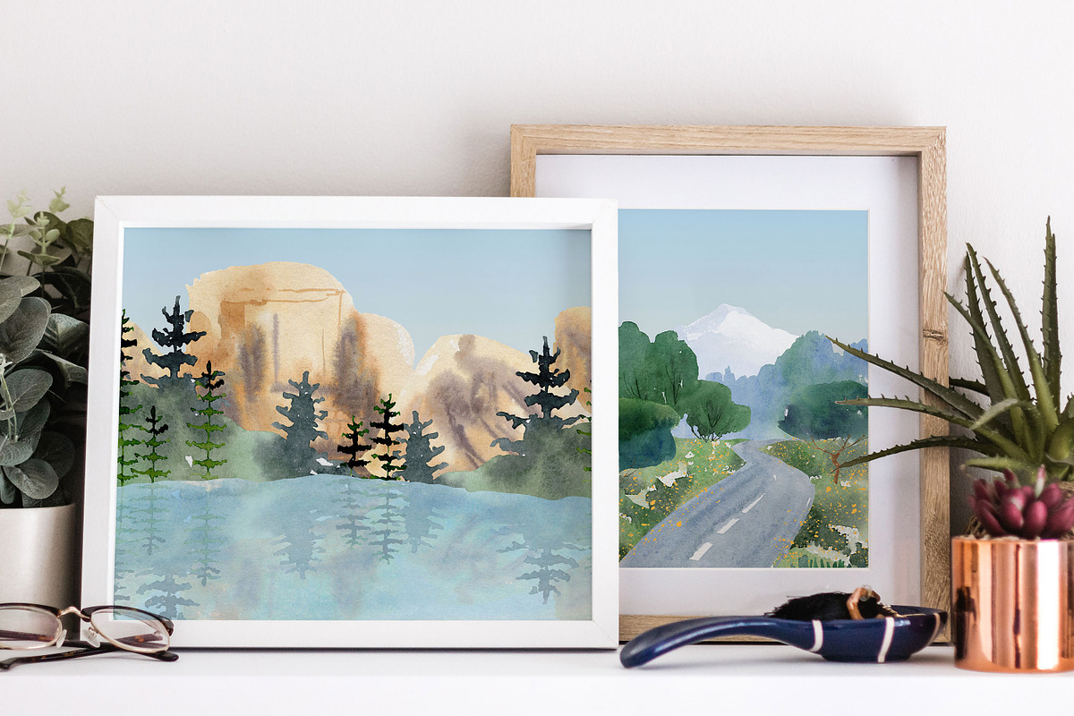 watercolor landscape creator clipart, a Decorative Illustration by LyubovZaytseva (Photo 5 of 27)