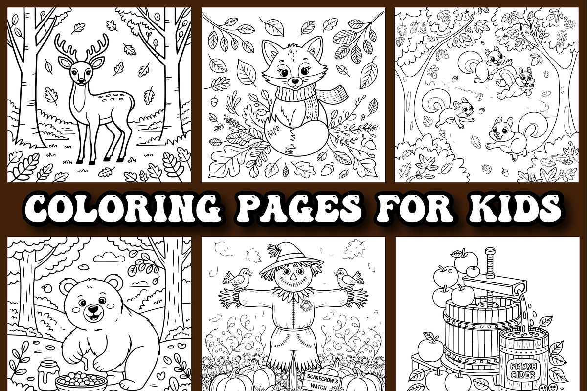 Autumn Coloring Pages For Kids, a Seasonal Illustration by Printable Design Store (Photo 3 of 4)
