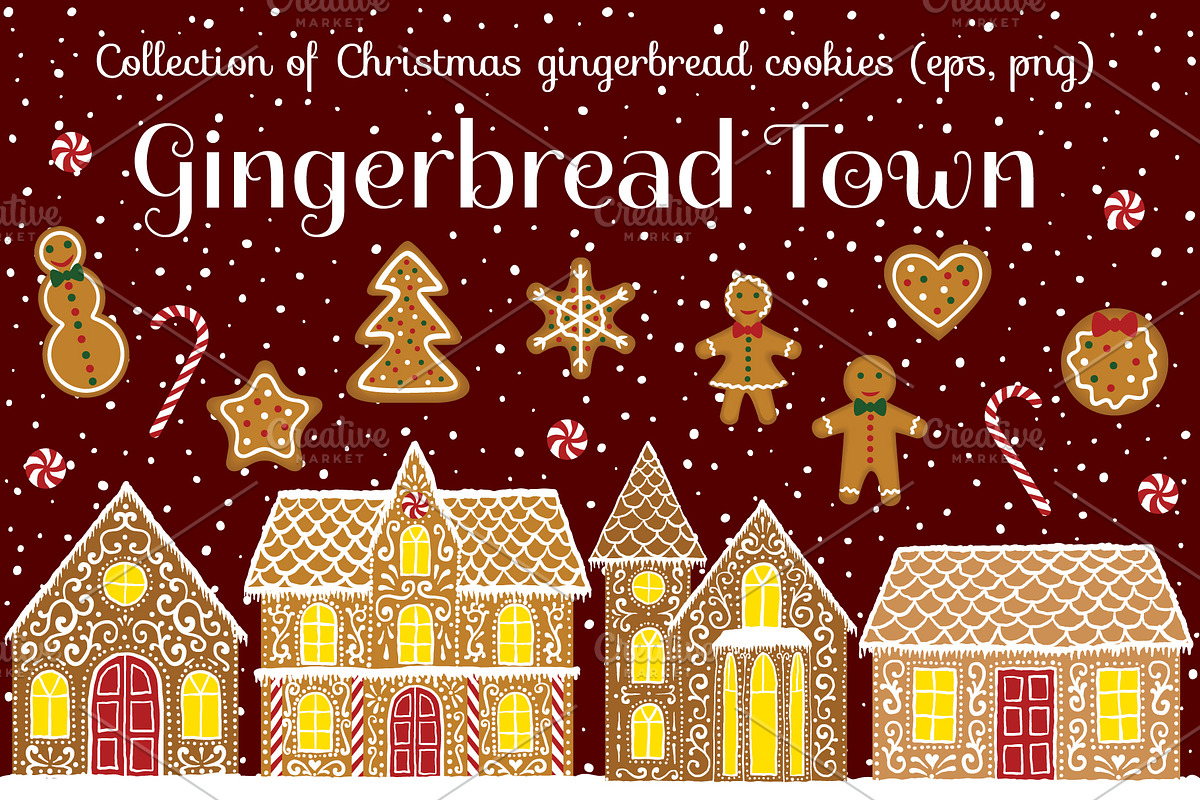 Gingerbread Town (cliparts&patterns), a Decorative Illustration by Sveta Aho (Photo 1 of 6)