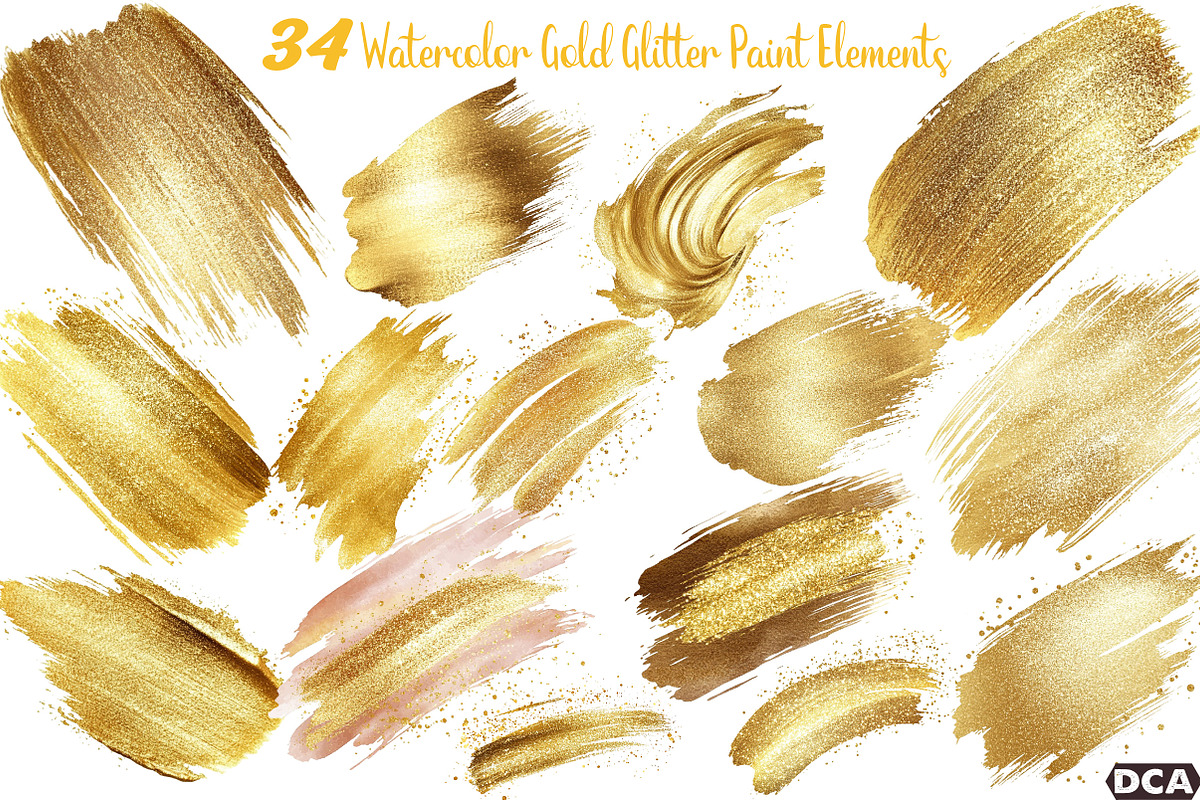 Watercolor Gold Glitter Paint Elemen, an Illustration by DreamCafeArt (Photo 1 of 7)