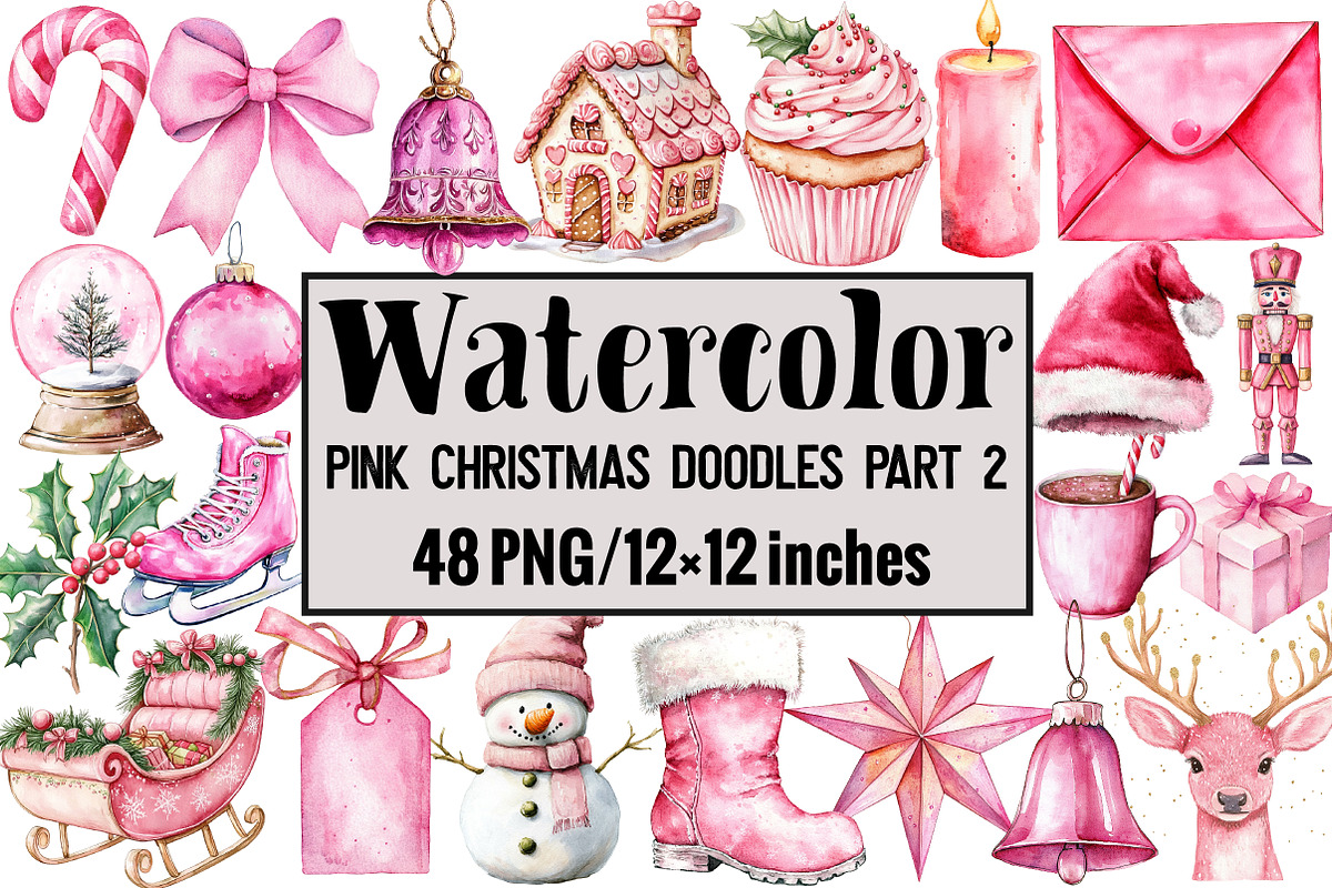Pink Christmas Doodles Clipart, an Illustration by Design Market (Photo 1 of 3)