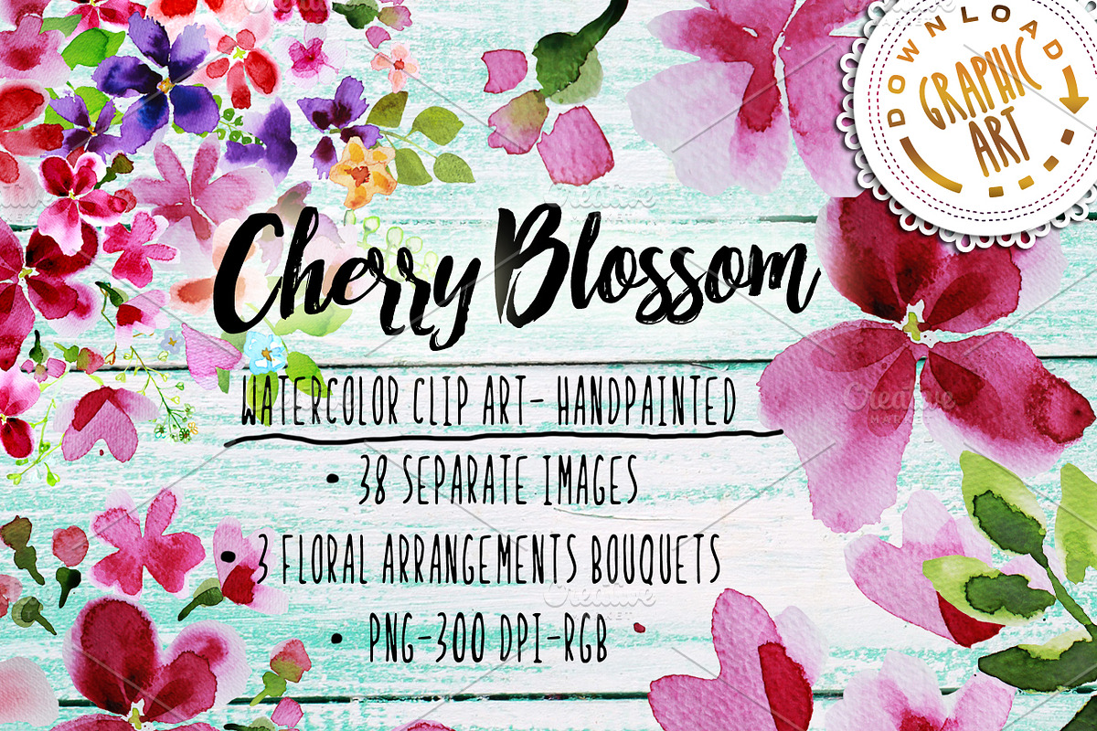 Cherry Blossom Watercolor Clipart, a Decorative Illustration by Download Graphic Art (Photo 1 of 6)