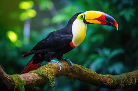 A vibrant toucan gracefully sits on, a Photo by Iftikhar Alam