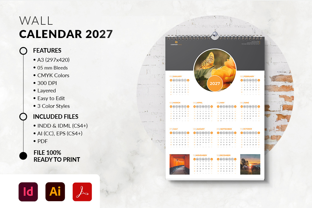 Wall Calendar 2027, a Stationery Template by MstArtwork (Photo 1 of 3)