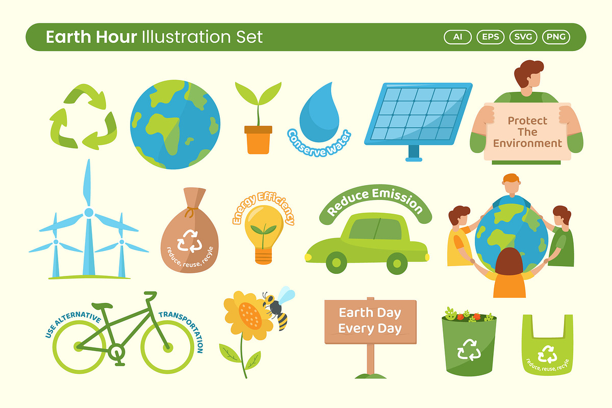 Earth Hour Illustration Set, a Seasonal Illustration by Rahardi Creative