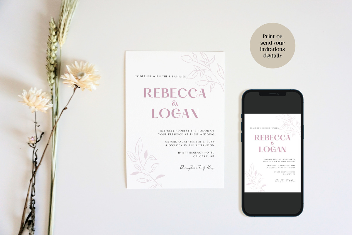 Blush Wedding Invitation Template, an Invitation Template by Cottontail Paper Shop (Photo 3 of 7)