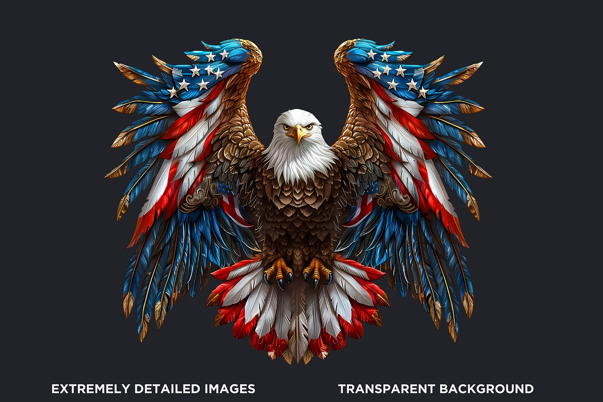 Patriotic Bald Eagle Clipart PNG V2, a Seasonal Illustration by ThatsDesignArt (Photo 3 of 10)