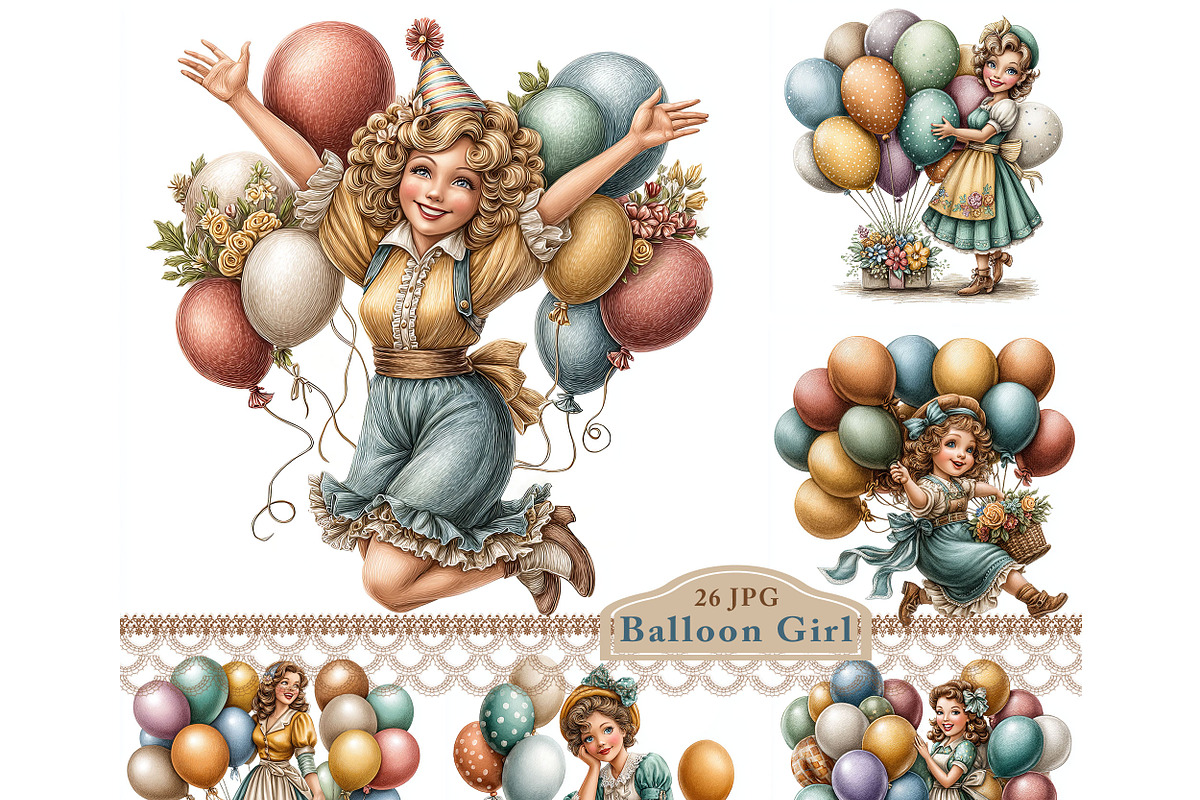 Balloon girl Clipart JPG, a Person Illustration by Memories By Lea (Photo 1 of 18)