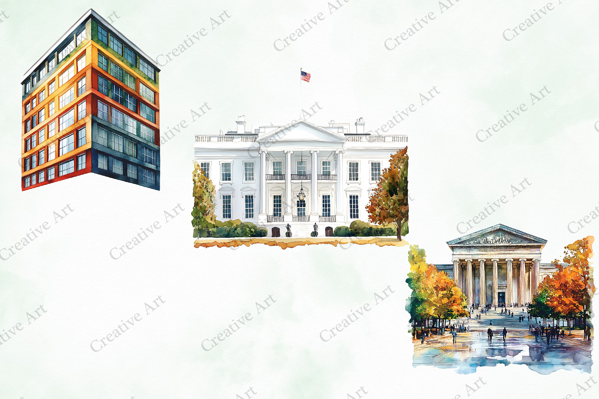 Watercolor Washington Scenes Clipart, an Illustration by Creative Art (Photo 2 of 9)