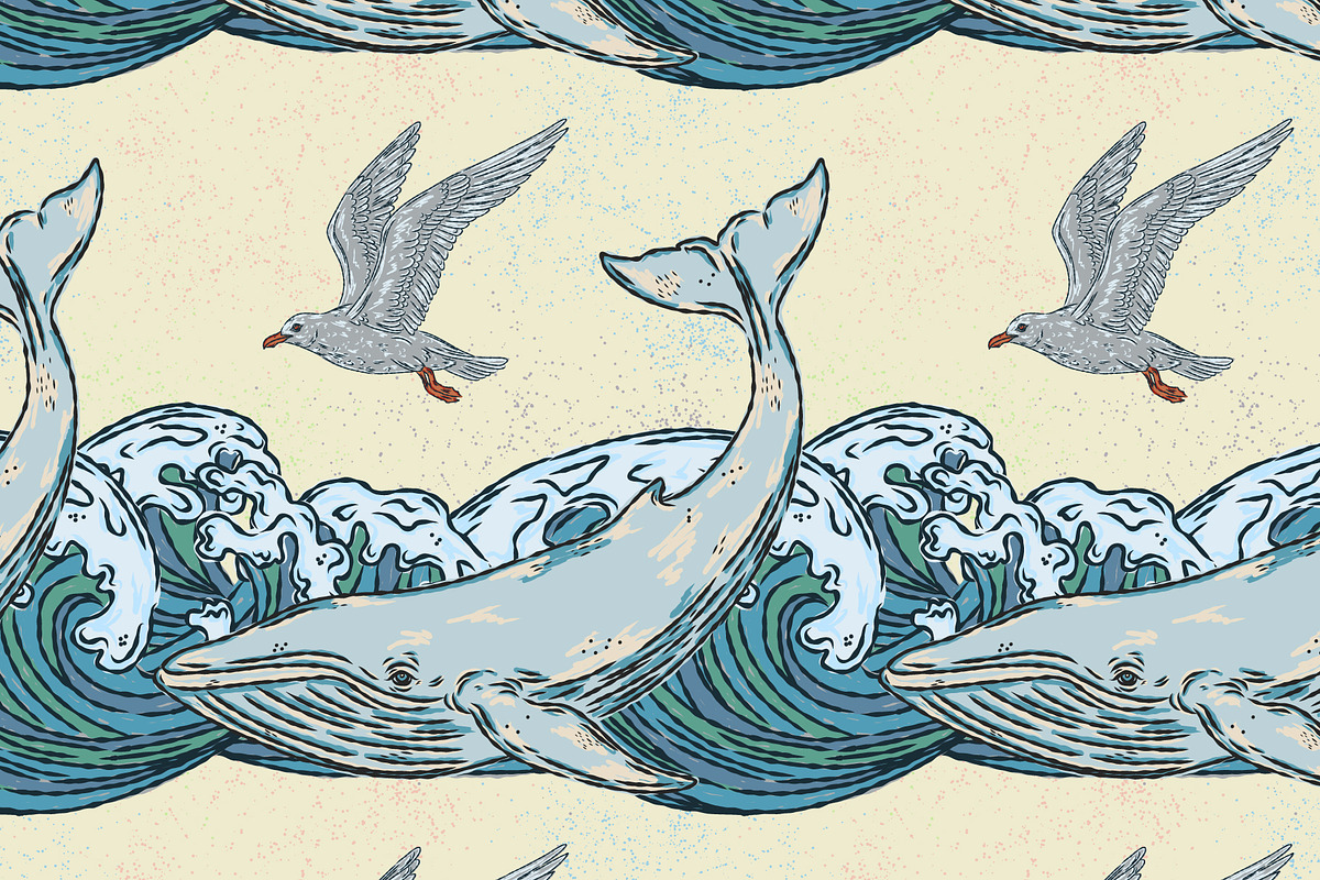 Whale, Waves, Seagull, a Pattern Graphic by NayaChu (Photo 9 of 9)