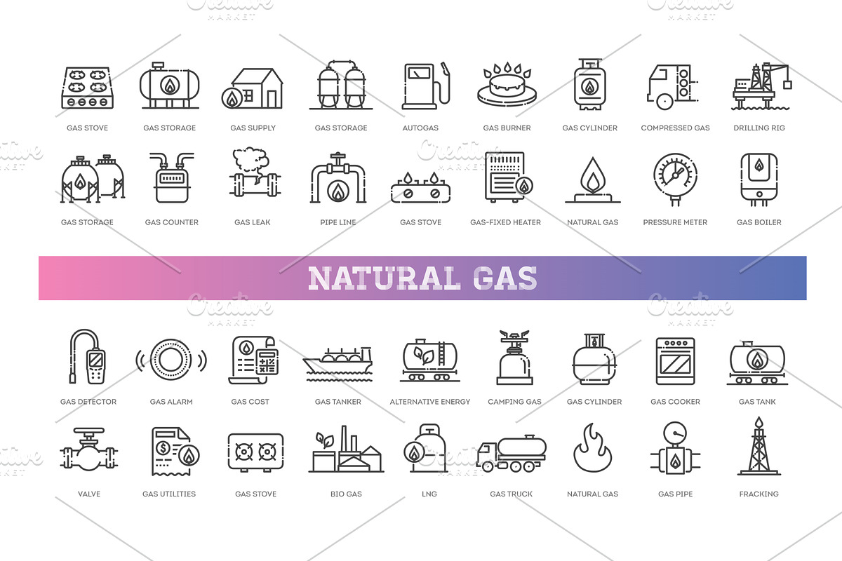 Set of natural gas line icons, an Icon by Tettygreen
