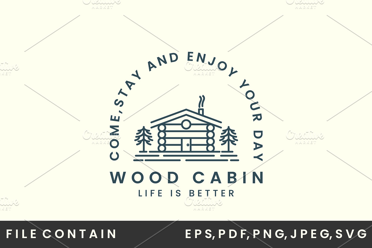 wood cabin line art vector logo, a Branding & Logo Template by SD 22