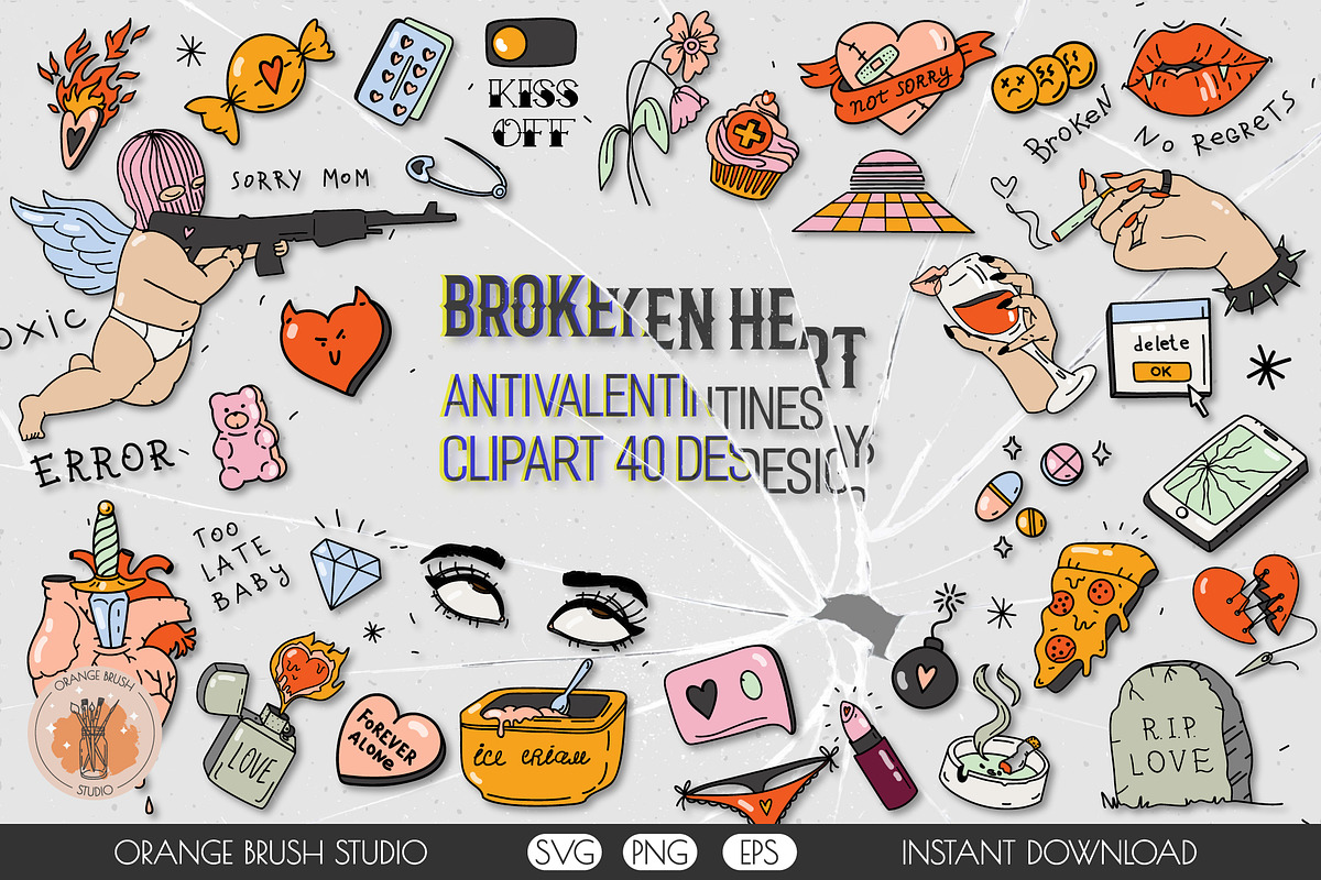 Anti-Valentines Day Vector Clipart, an Illustration by Orange Brush Studio (Photo 1 of 7)