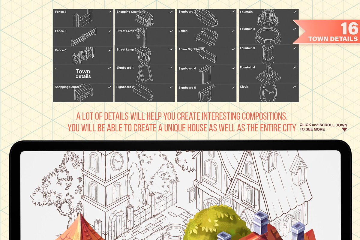 ISOMETRIC TOWN PROCREATE PS CREATOR, a Brush Add-On by AlexandraArt (Photo 8 of 12)