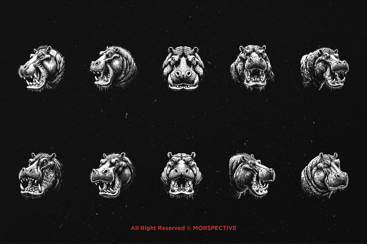 10 Bundle Dark Art Hippopotamus, an Illustration by Morspective (Photo 6 of 7)