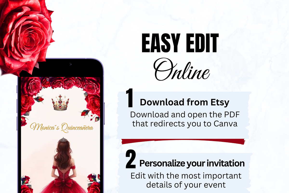 Quinceañera red Video Invite Canva, an Invitation Template by VM PARTYS  BY TAIRUMA (Photo 3 of 9)