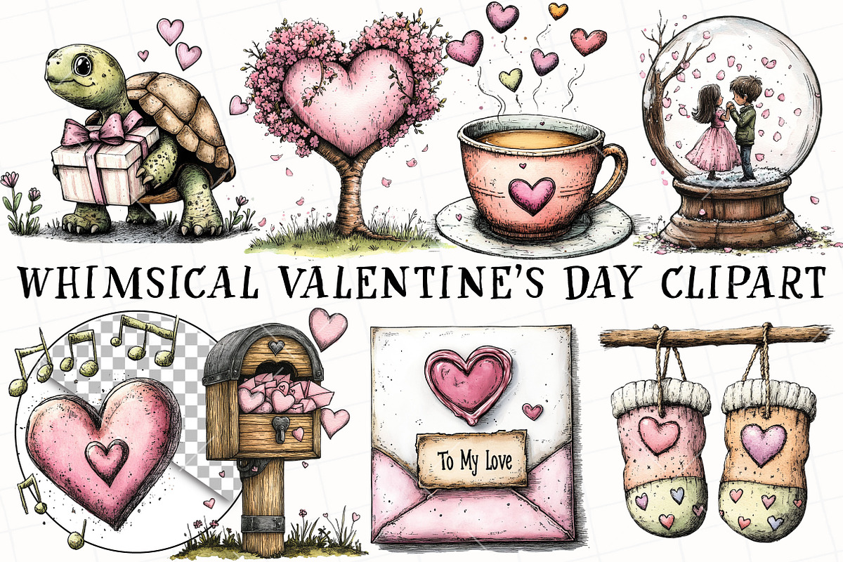 Whimsical Valentine's Day Clipart, an Illustration by OK Design (Photo 2 of 6)